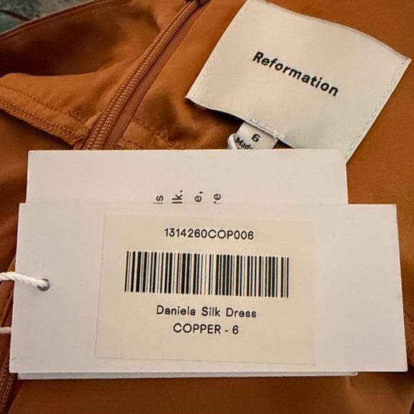 NWT NEW Reformation Daniela Silk Maxi Deep V Dress - Copper Burnt Orange Brown - Picture 11 of 16